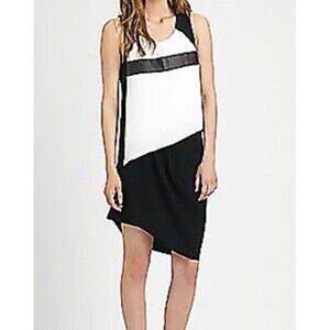 $350 Rag & Bone Size Large Black & White Color Block‎ Asymmetrical Dress #I12-5